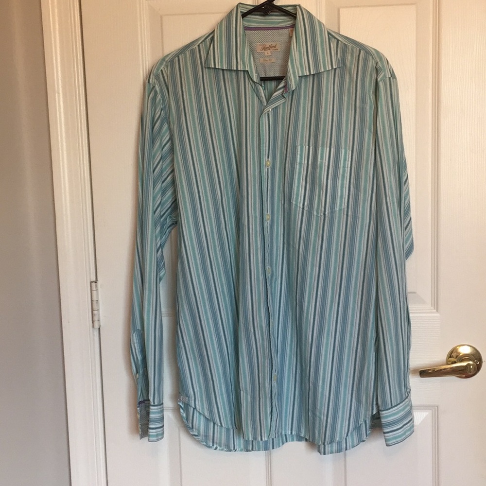 Hartford Green Stripe Button Down Shirt Slim Fit